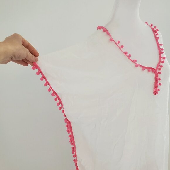 Swimsuit Cover Up Beach Cover Up Poncho Bauble Trim Soft Gauzy White boho casual - Picture 7 of 7